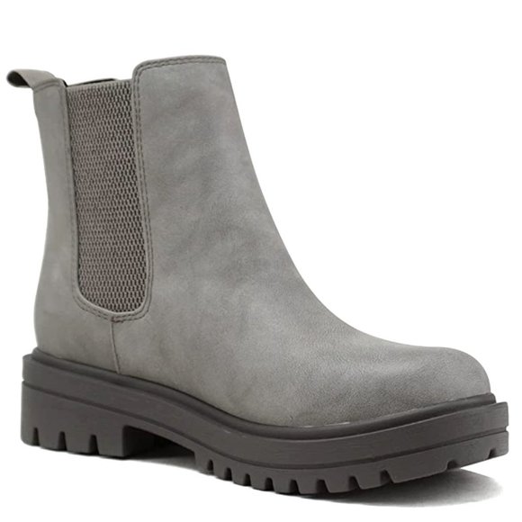 New Women Gray Chelsea Elastic Low Platform Ankle Boots Booties - Picture 3 of 5